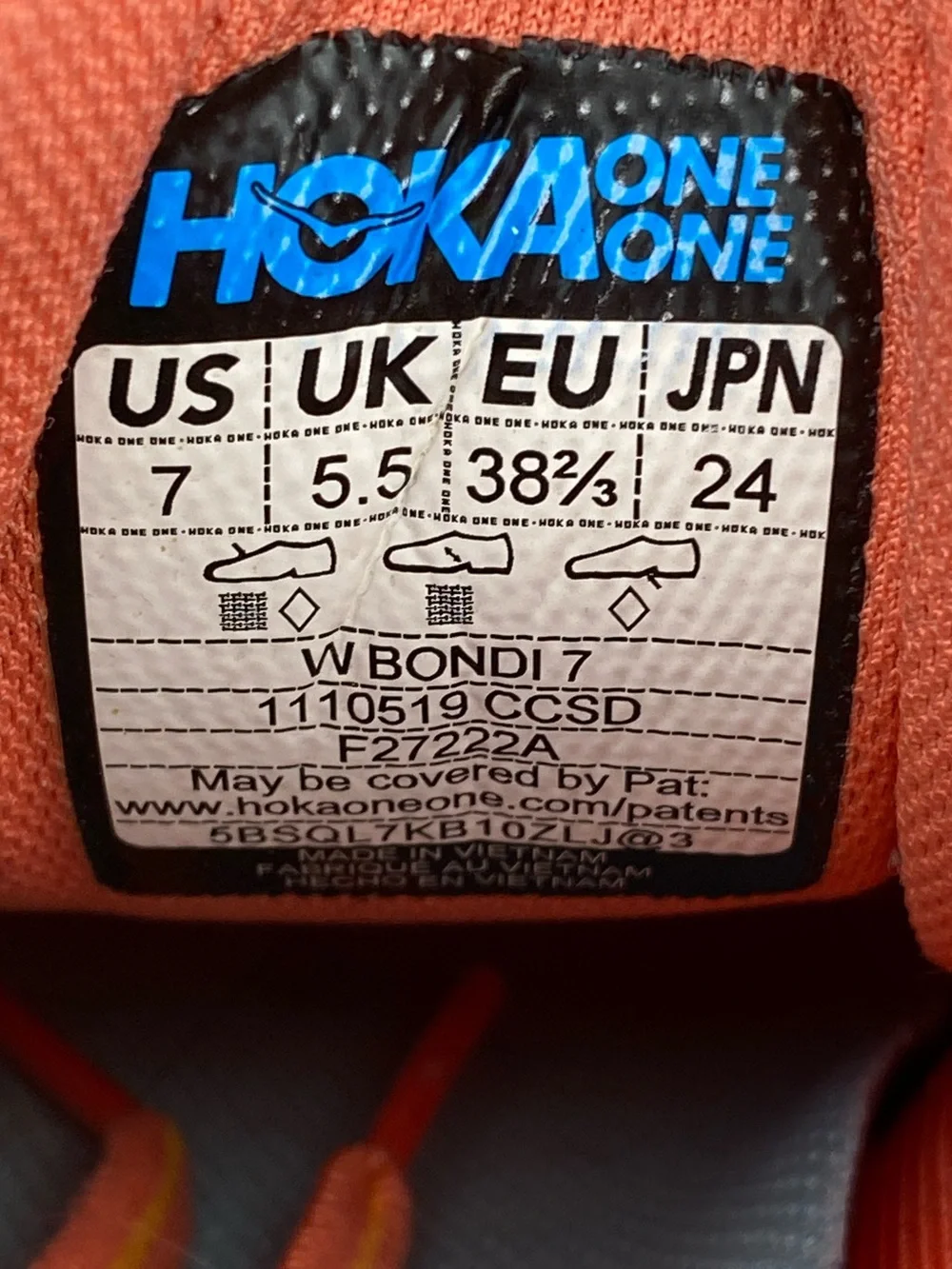 HOKA One One Bondi 7 Coastal Shade Orange Running Shoe Women’s Size 7